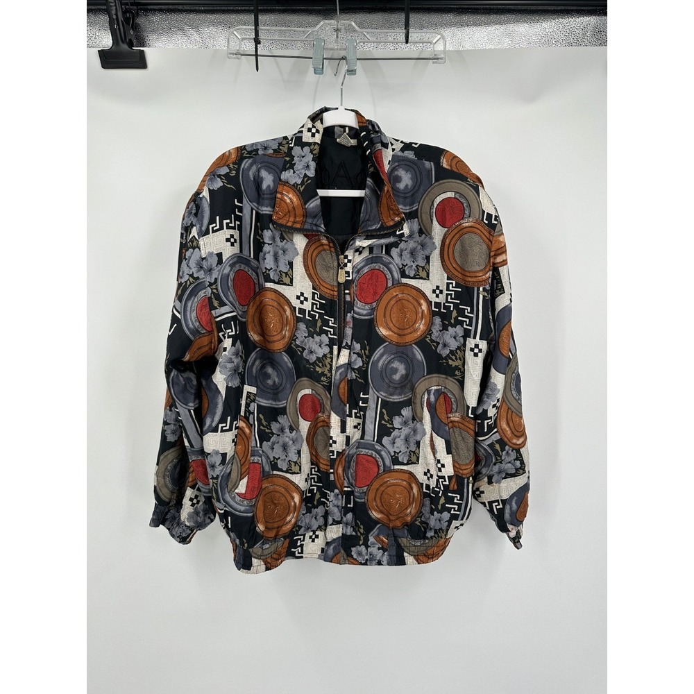 Womens Art Deco Silk Bomber Jacket Sz L Maximalist Boho Eclectic Indie Oversized